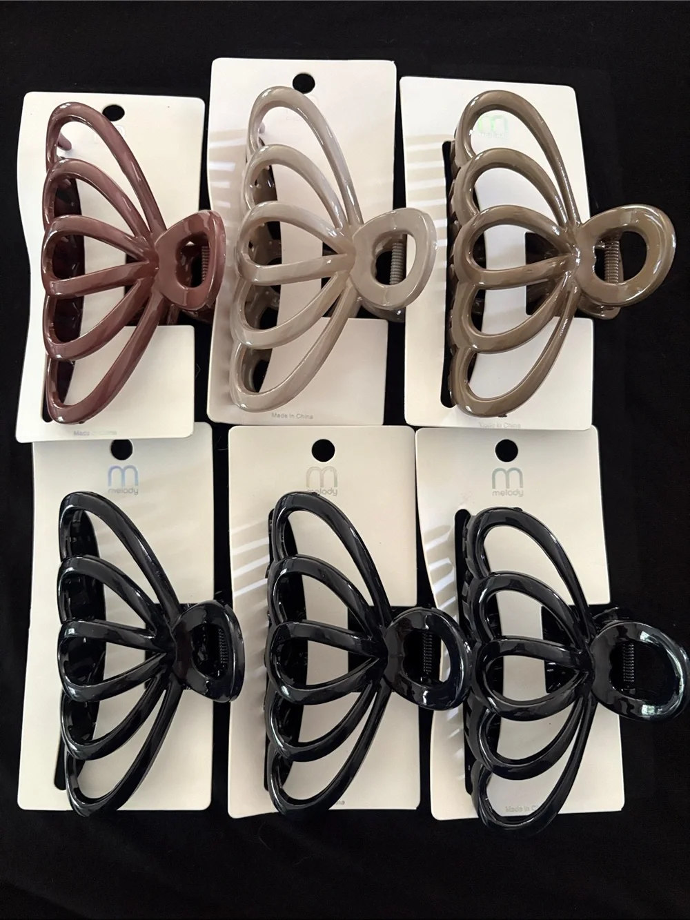 Women’s Black and Neutral Acrylic Hair Claw Clip - 6 Pack